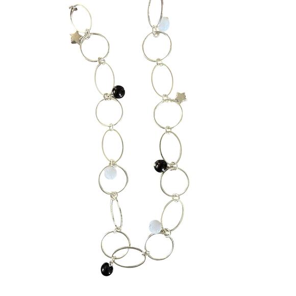 SO NWT Long Black and White Stars Necklace 34” - Picture 3 of 5